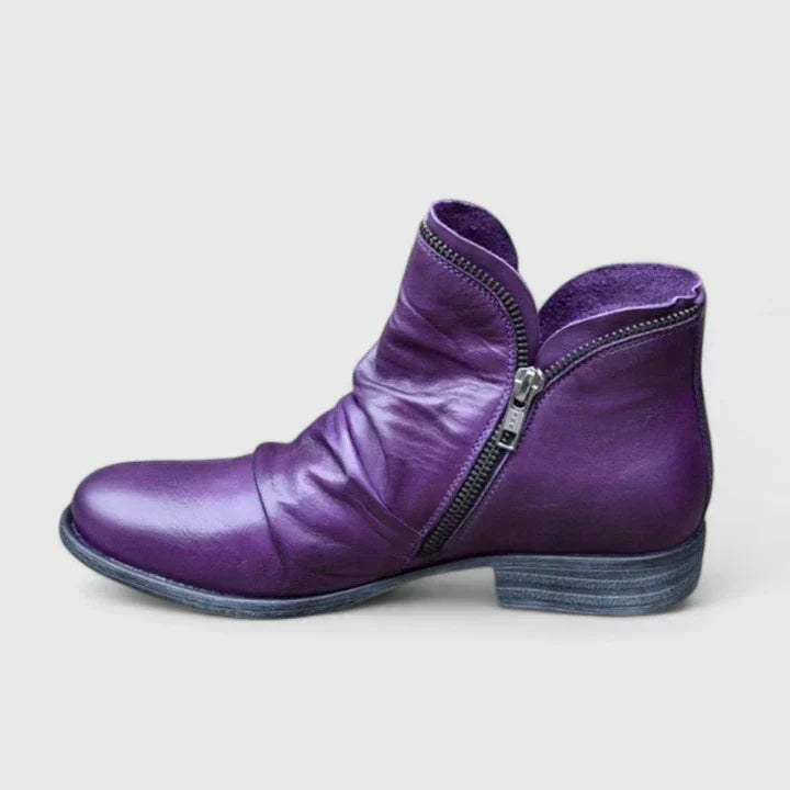 Women's Leather Slouch Ankle Boots - Purple