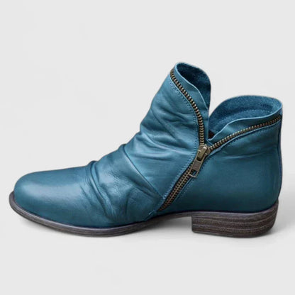 Women's Leather Slouch Ankle Boots - Purple