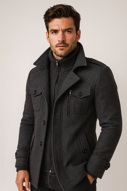 Men's Wool Winter Coat - Brown