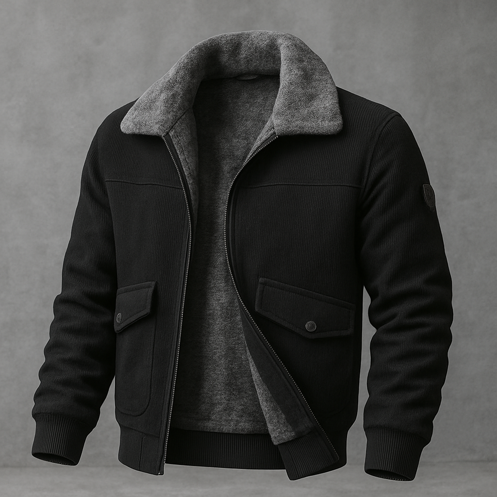 Men's Faux Fur Lined Jacket - Black