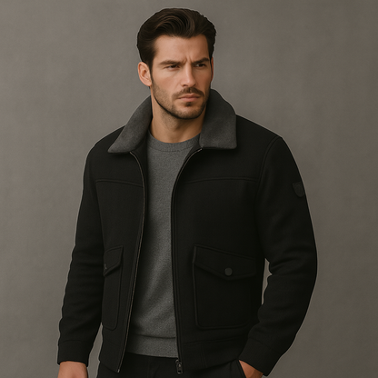 Men's Faux Fur Lined Jacket - Black