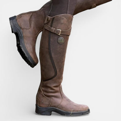 Women's Leather Knee High Country Boots - Dark Brown