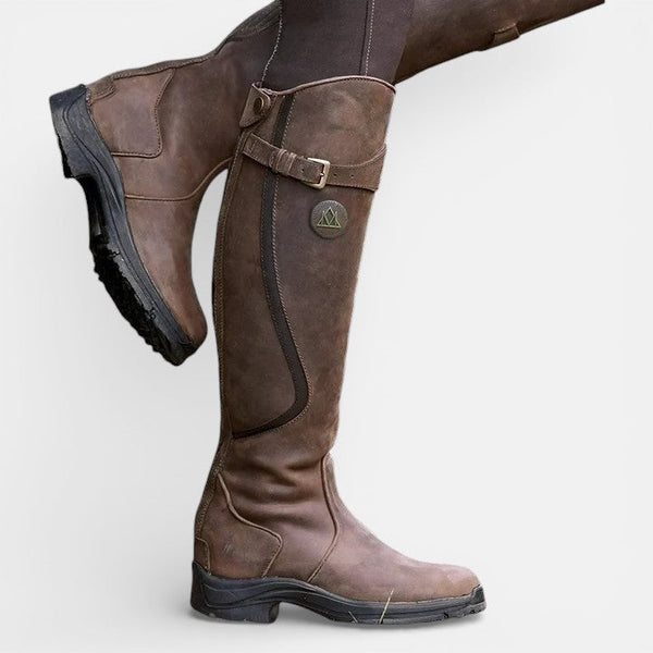 Women's Leather Knee High Country Boots - Dark Brown