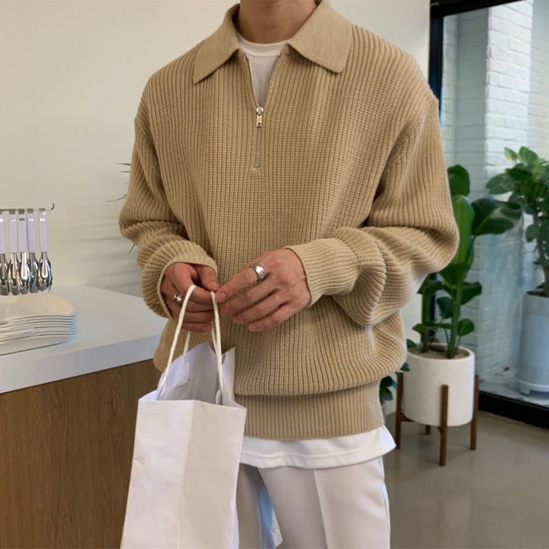 Men's Textured Zip Knit Sweater - Grey