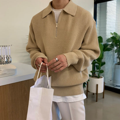 Men's Textured Zip Knit Sweater - Grey