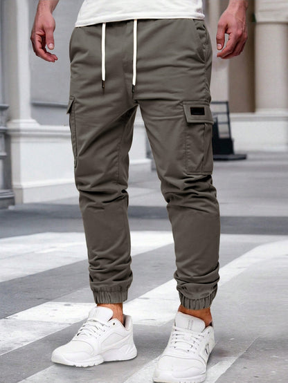 Men's Mid Waist Cargo Trousers - Brown