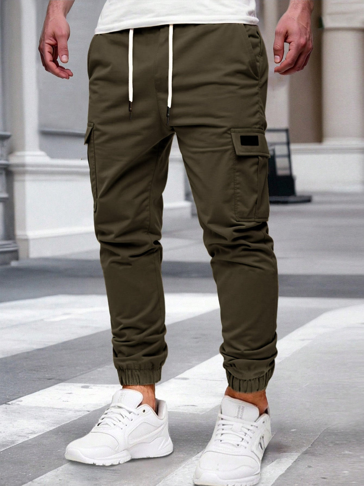 Men's Mid Waist Cargo Trousers - Grey