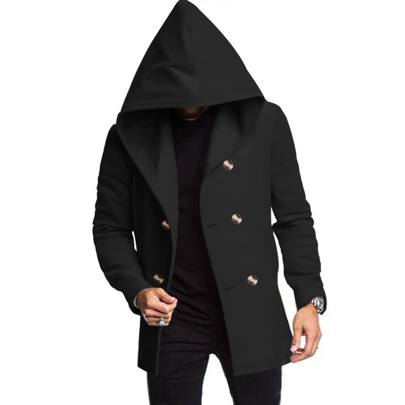Men's Tweed Hooded Coat - Black