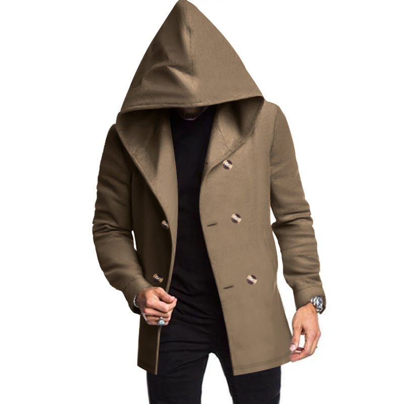 Men's Tweed Hooded Coat - Black