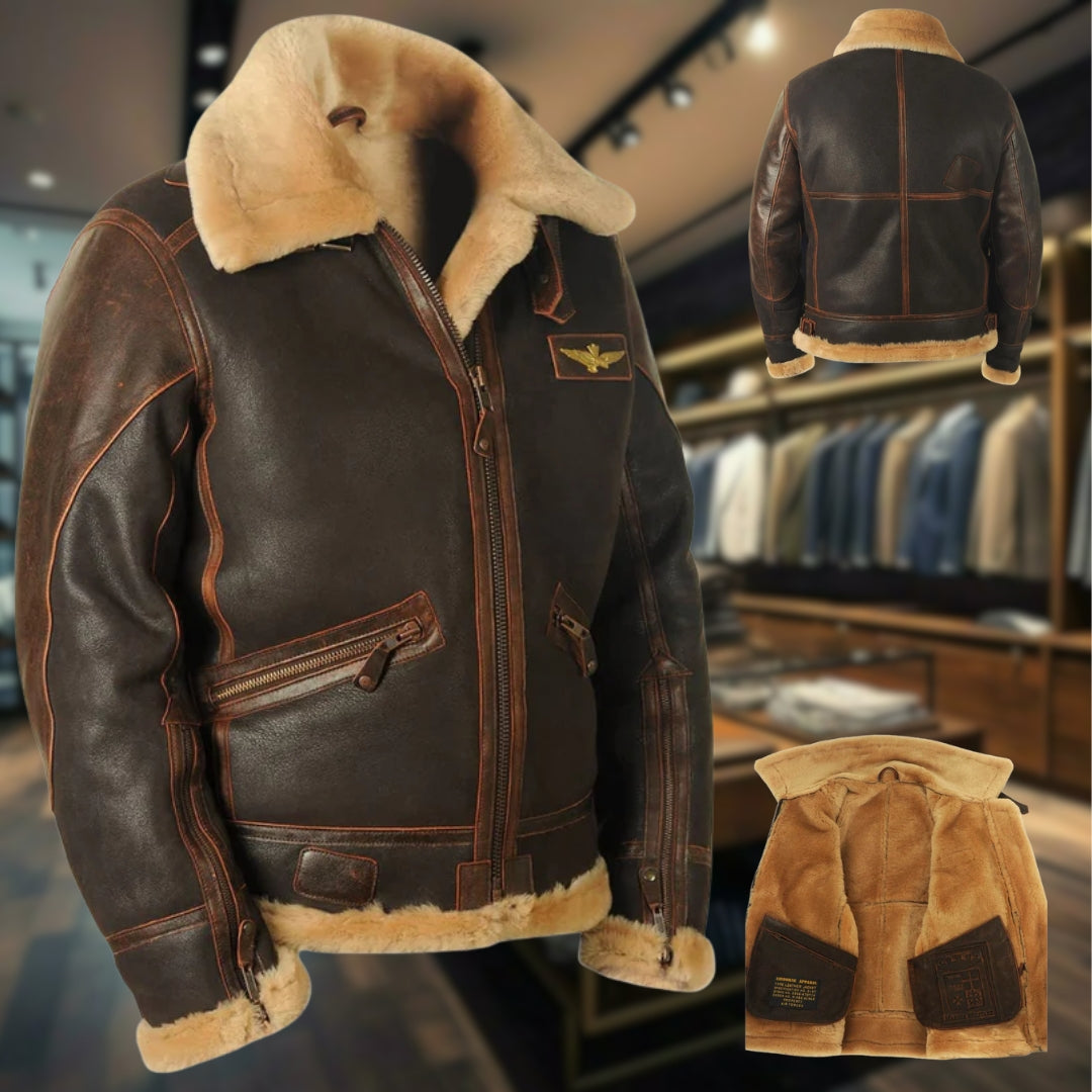 Men's Leather Aviator Jacket - Brown
