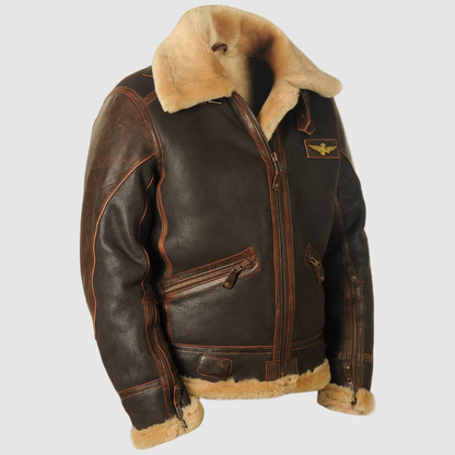 Men's Leather Aviator Jacket - Brown