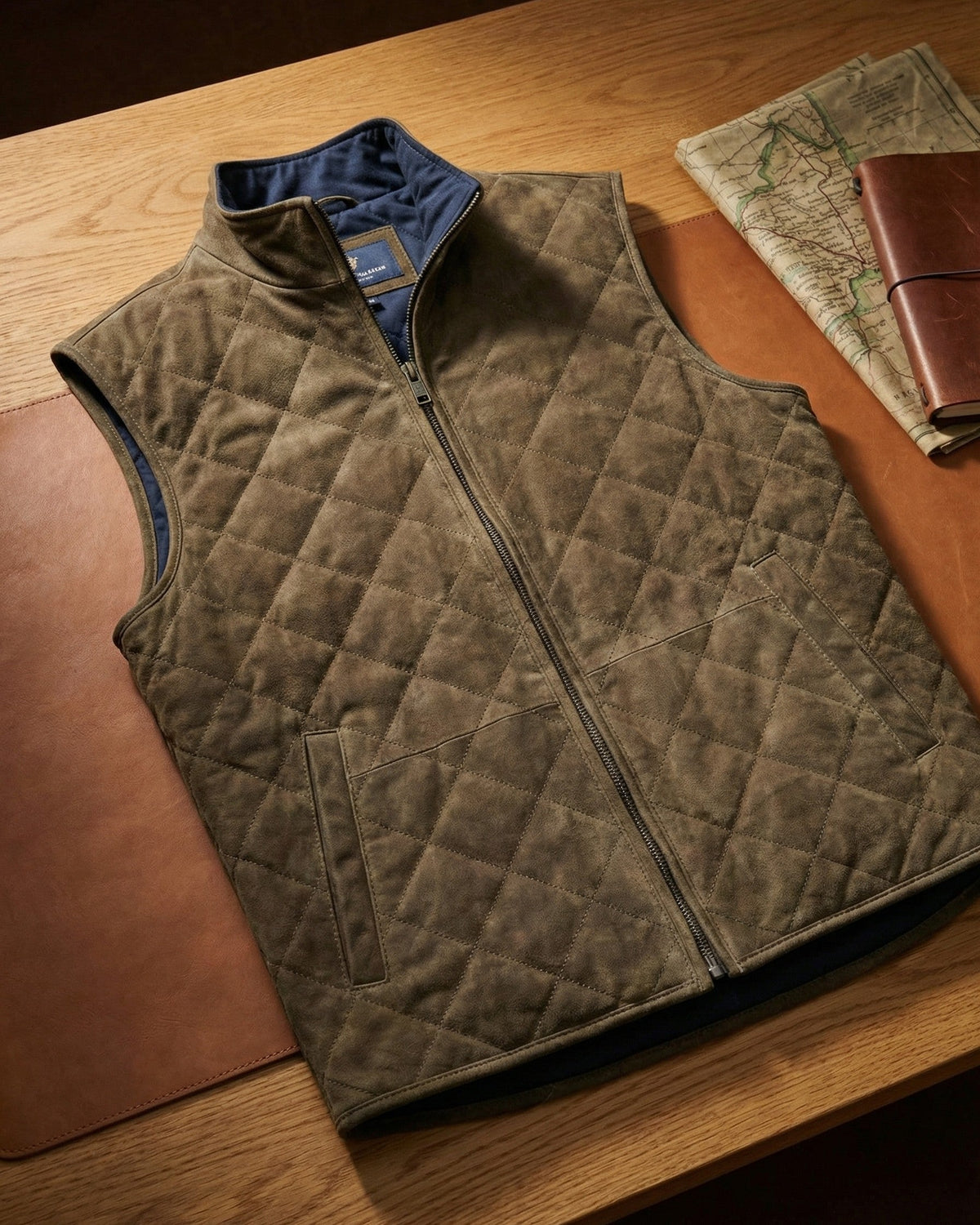 Men's Quilted Microsuede Vest - Brown
