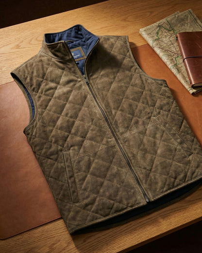 Men's Quilted Microsuede Vest - Brown