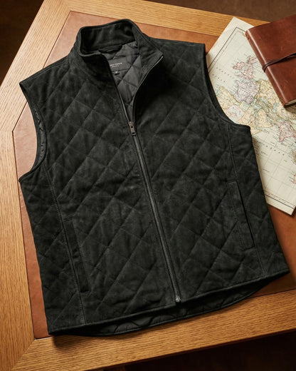 Men's Quilted Microsuede Vest - Brown