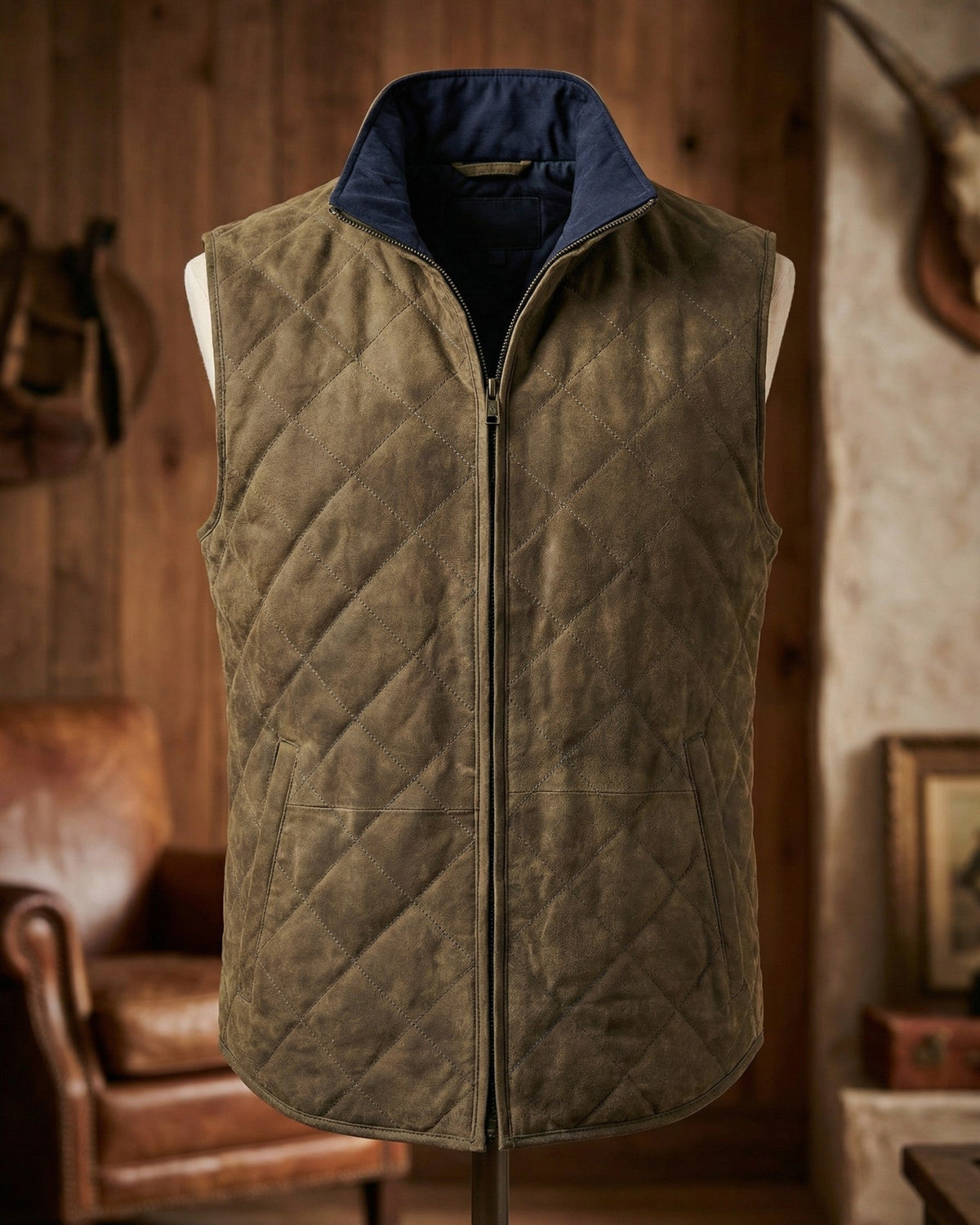 Men's Quilted Microsuede Vest - Brown