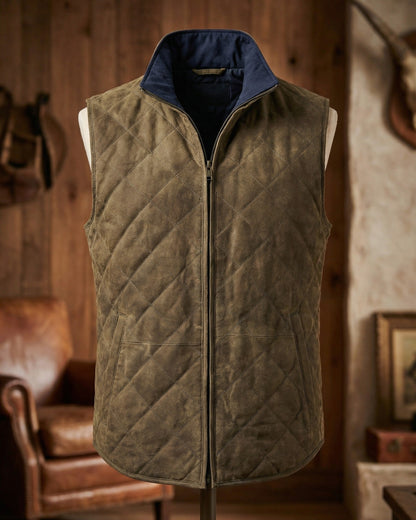 Men's Quilted Microsuede Vest - Brown