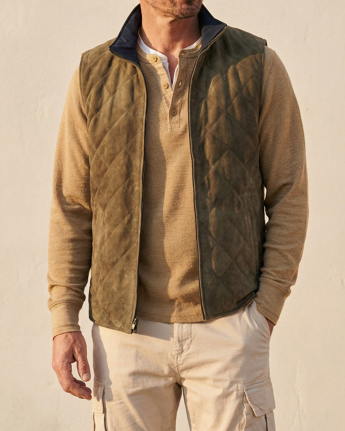 Men's Quilted Microsuede Vest - Brown