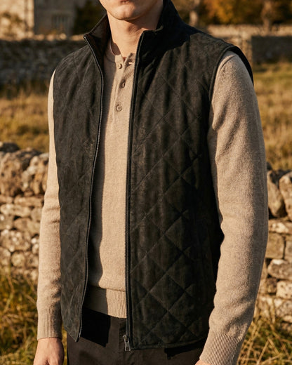 Men's Quilted Microsuede Vest - Brown