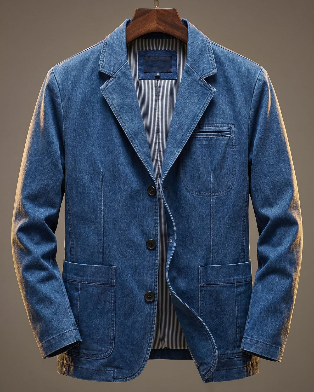 Men's Washed Denim Blazer - Khaki