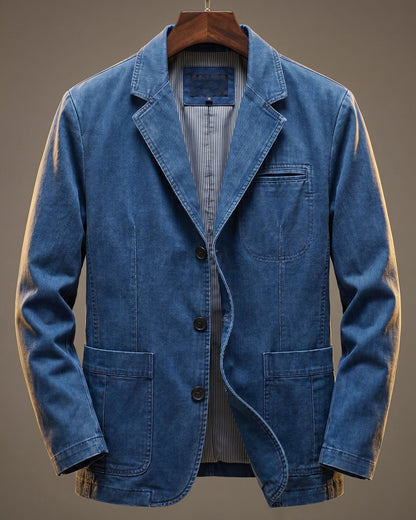 Men's Washed Denim Blazer - Khaki