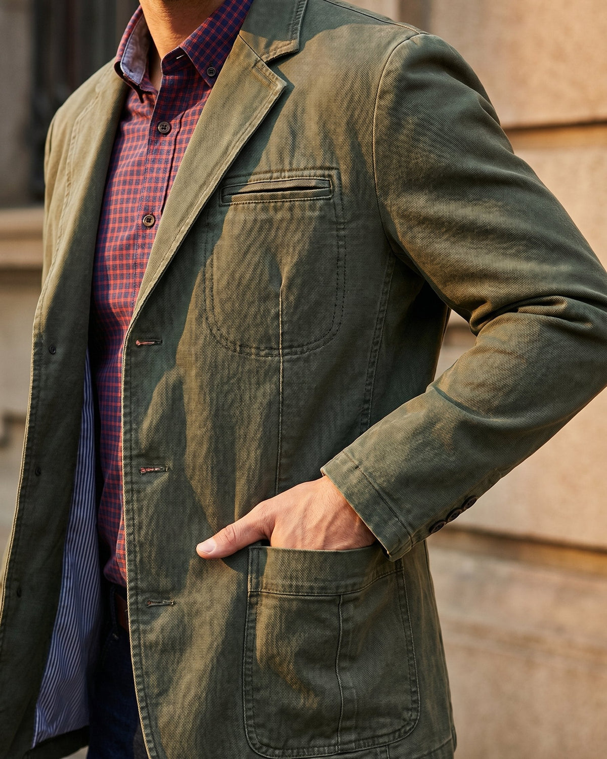 Men's Washed Denim Blazer - Green