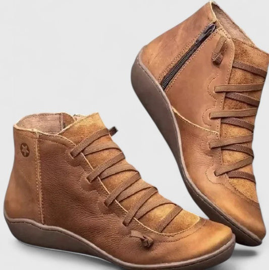 Women's Leather Lace Up Ankle Boots - Blue
