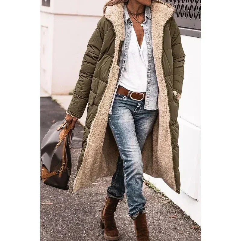 Women's Reversible Winter Coat - Army Green