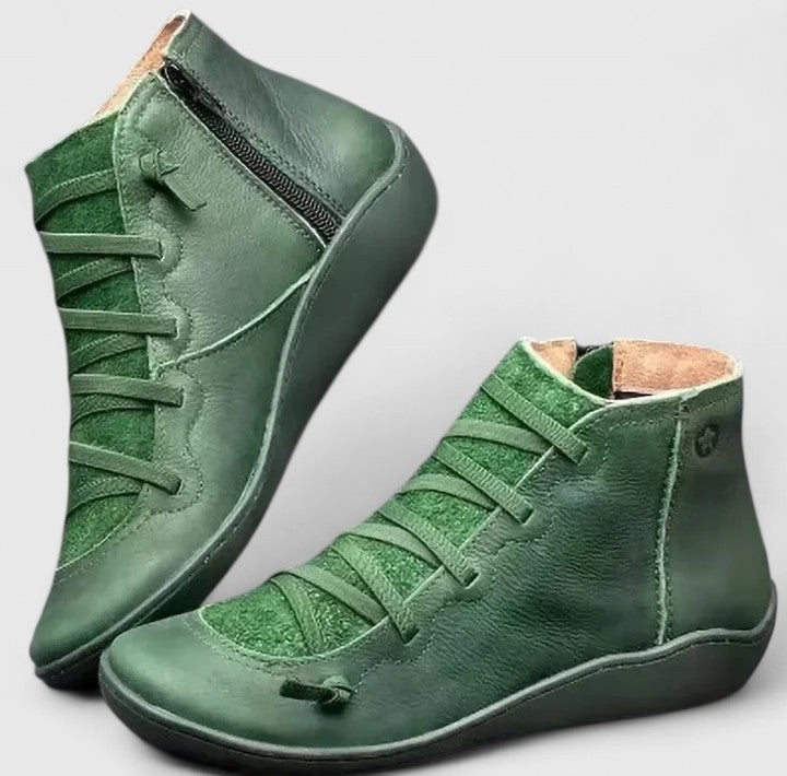 Women's Leather Lace Up Ankle Boots - Green