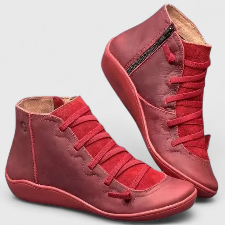 Women's Leather Lace Up Ankle Boots - Green