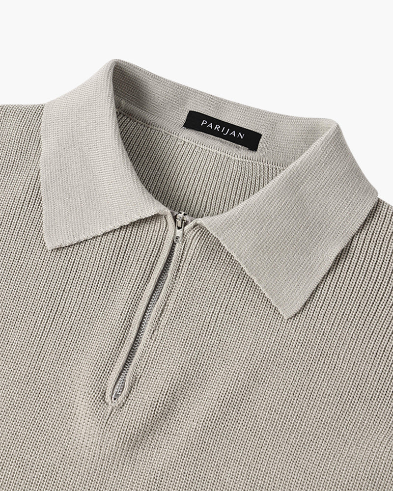 Men's Textured Zip Knit Sweater - Khaki