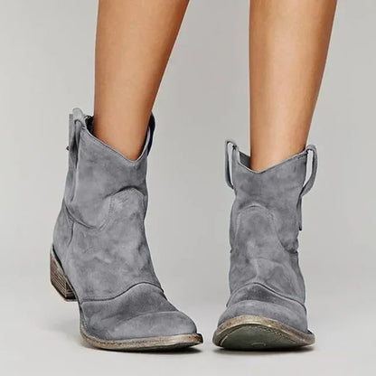 Women's Suede Western Ankle Boots - Gray