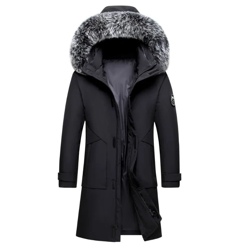 Men's Faux Fur Hooded Parka - Black