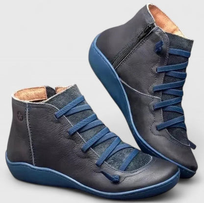 Women's Leather Lace Up Ankle Boots - Blue