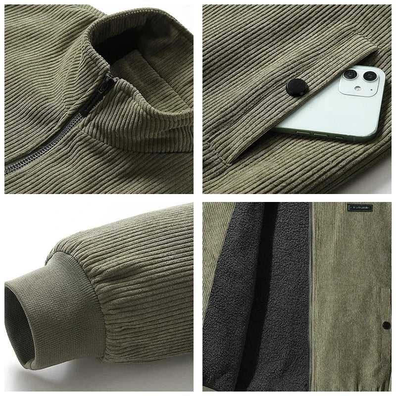 Men's Corduroy Fleece Lined Jacket - Khaki