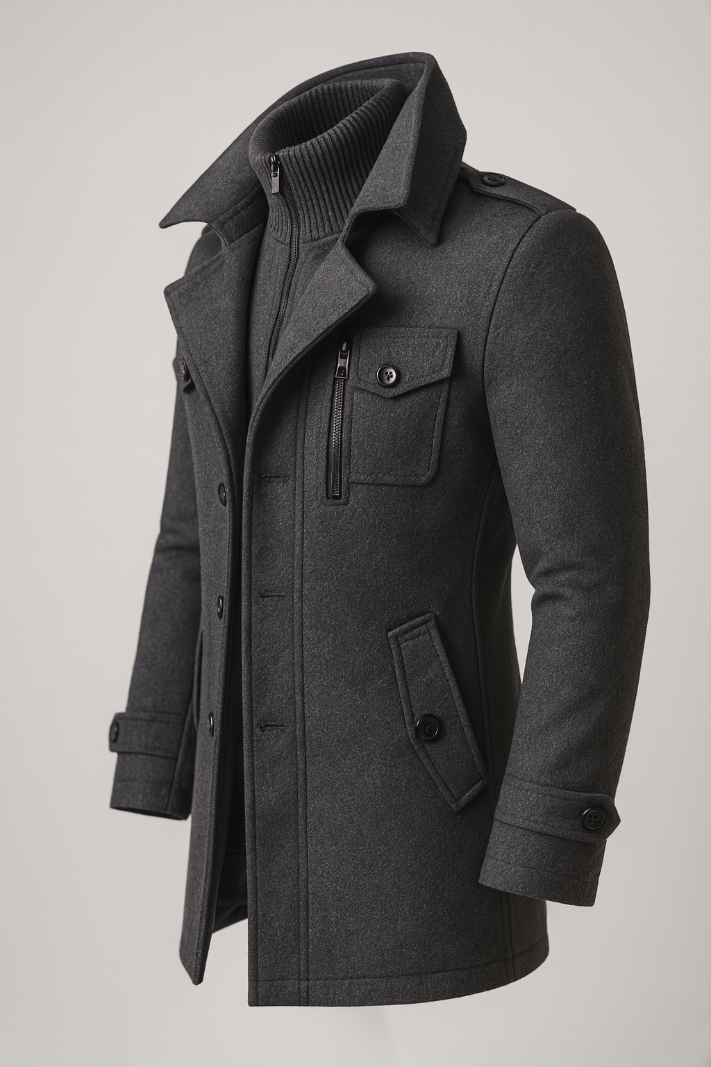 Men's Wool Winter Coat - Black