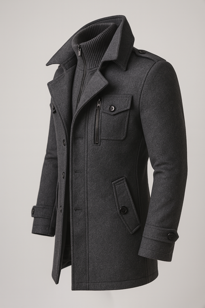 Men's Wool Winter Coat - Black