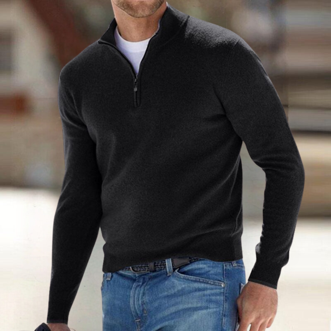 Men's Zip Up Knit Pullover - Black