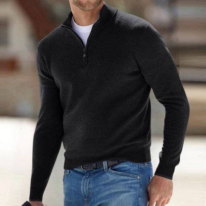 Men's Zip Up Knit Pullover - Black