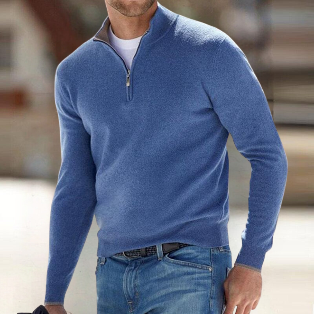Men's Zip Up Knit Pullover - Black