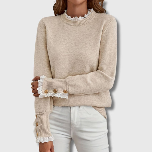 Women's Fine Knit Sweater - Apricot Beige