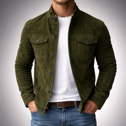 Men's Suede Shirt Jacket - Army Green