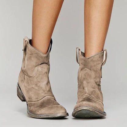 Women's Suede Western Ankle Boots - Brown