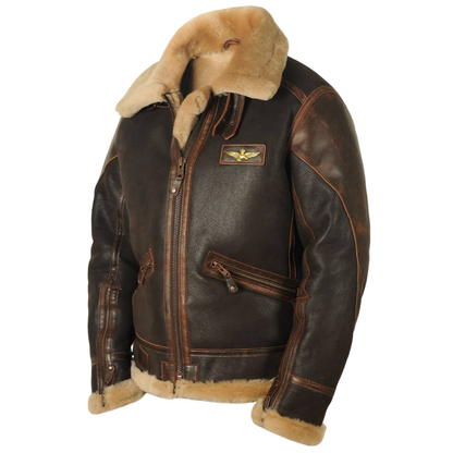 Men's Leather Aviator Jacket - Brown