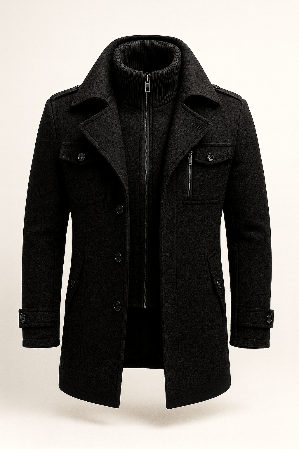 Men's Wool Winter Coat - Black