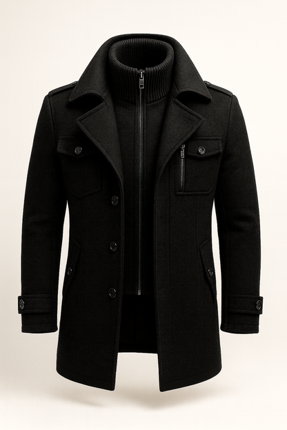 Men's Wool Winter Coat - Black