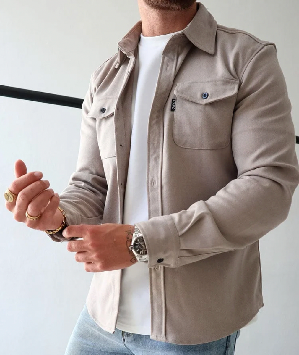 Men's Cotton Shirt Jacket - Beige