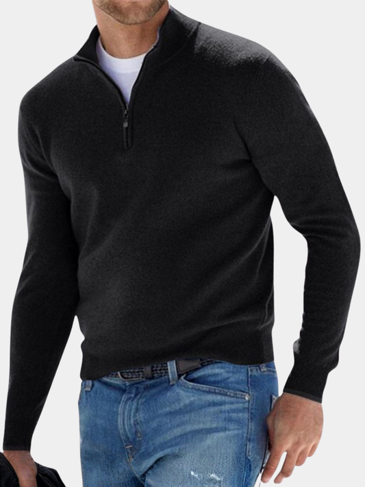 Men's Zip Up Knit Pullover - Black