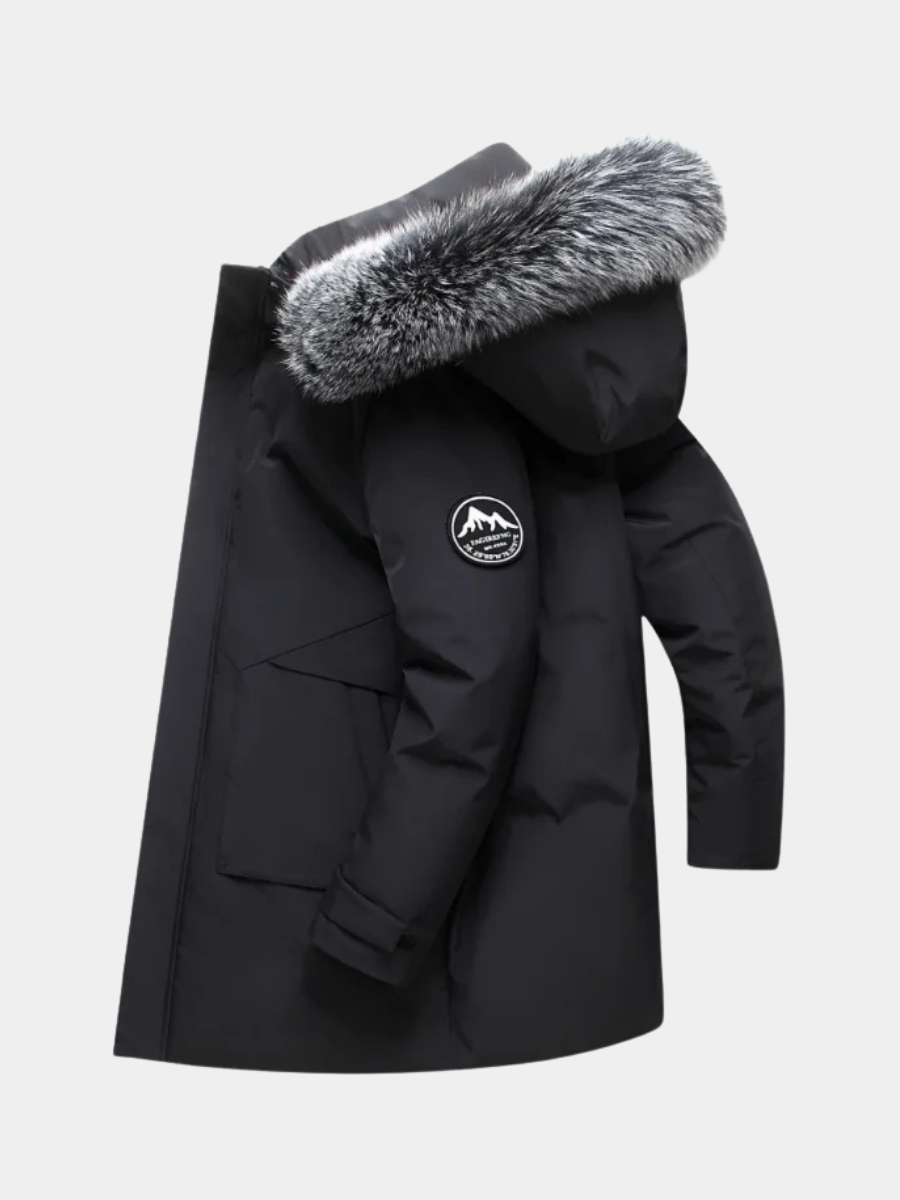Men's Faux Fur Hooded Parka - Black