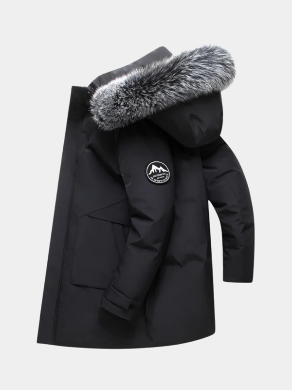 Men's Faux Fur Hooded Parka - Black