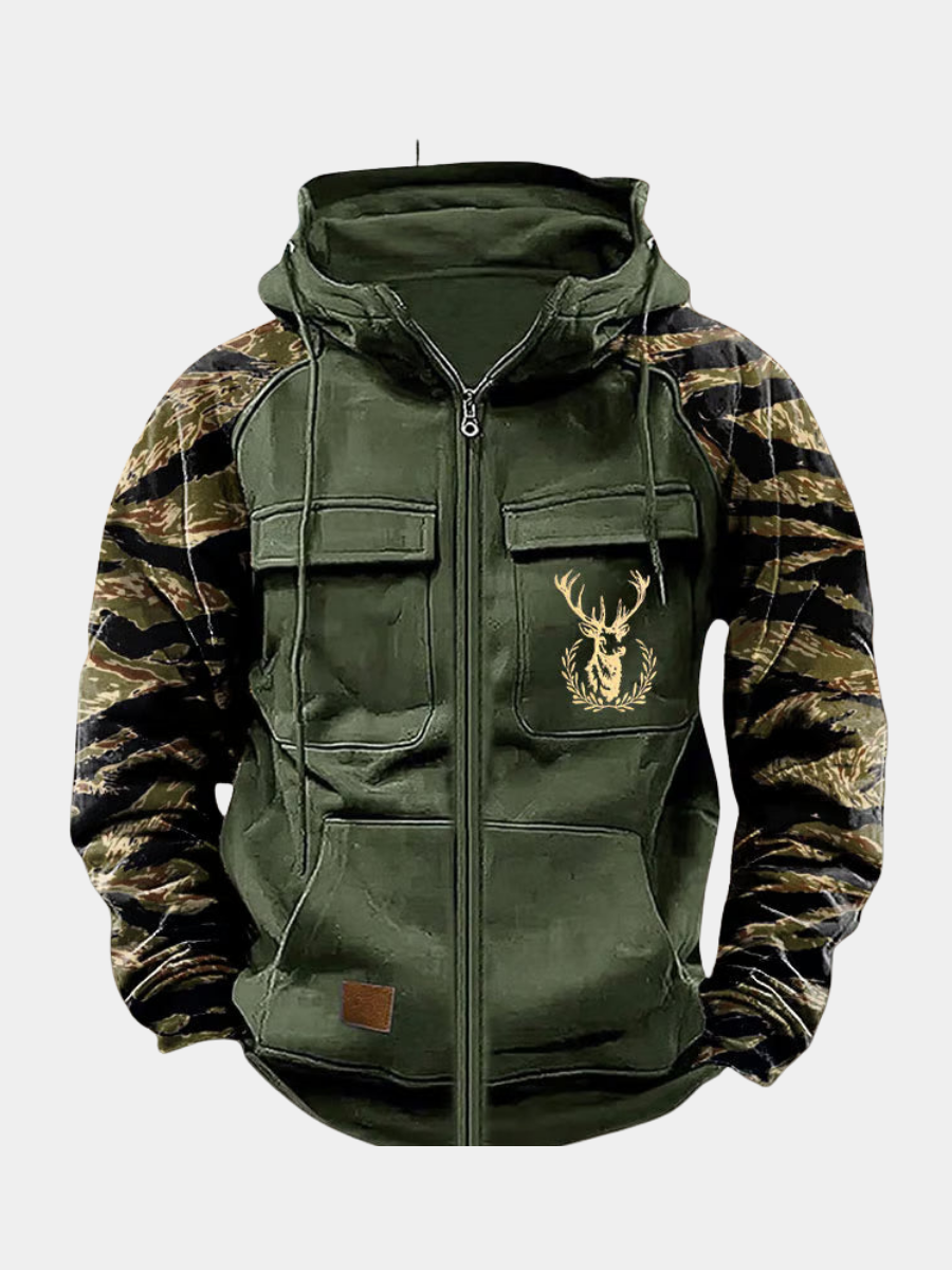 Men's Multi Pocket Zip Hoodie - Green